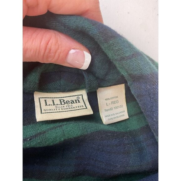 Mens‎ LL Bean Tartan Plaid Flannel Robe L Large Green Scotch Plaid Belted - Picture 3 of 9